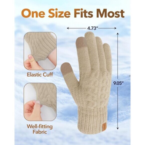 ⚡Women & Men Black+Malt Beige Touch Screen Warm Thick Fleece Lined Knit Gloves - Picture 2 of 7
